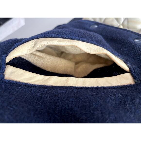 Ripon Award Letterman Jacket Sz S/M Blue Wool Leather Vintage 80s Varsity Lined - Picture 10 of 16